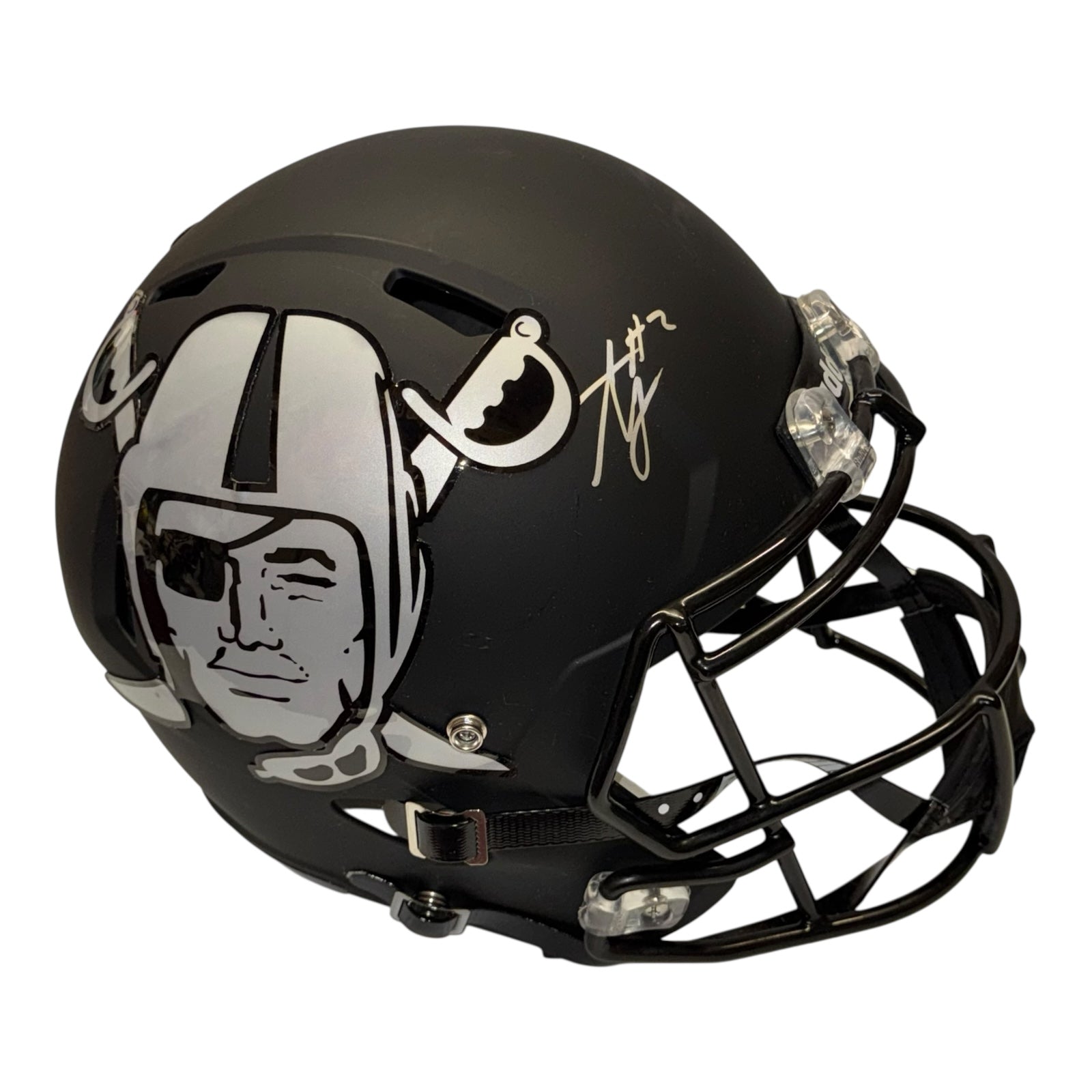 Ashton Jeanty Signed Raiders Custom AMP Black Matte Riddell Replica Full Size Helmet - Beckett COA