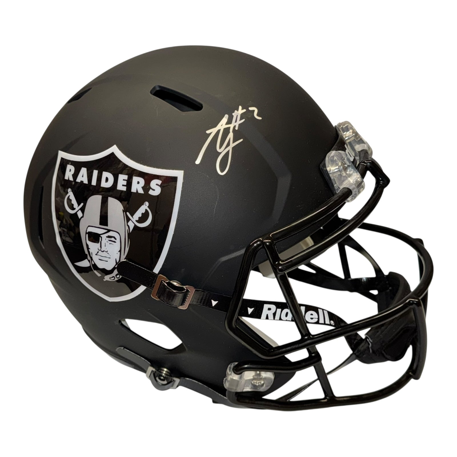 Ashton Jeanty Signed Raiders Custom Black Matte Riddell Replica Full Size Helmet - Beckett COA