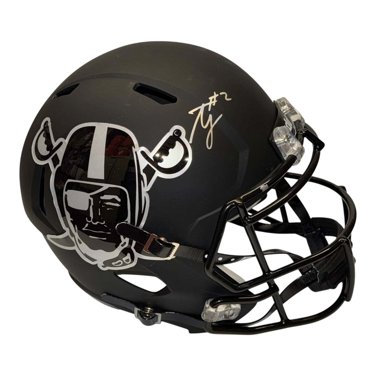 Ashton Jeanty Signed Raiders Custom Black Ice Matte Riddell Replica Full Size Helmet - Beckett COA